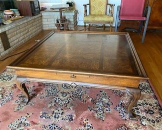 #11 coral blue machine rug $65.00
#9 Drexel 40x17 square coffee table with 4 tea cup pullouts and qa legs $150.00