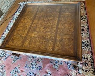 #11 coral blue machine rug $65.00
#9 Drexel 40x17 square coffee table with 4 tea cup pullouts and qa legs $150.00