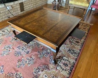 #11 coral blue machine rug $65.00
#9 Drexel 40x17 square coffee table with 4 tea cup pullouts and qa legs $150.00