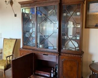 #12 Baker furniture china cabinet with 3 wood&3 glass doors 1 drawer in 2 pieces 70x18x34-91 $850.00