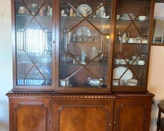 #12 Baker furniture china cabinet with 3 wood&3 glass doors 1 drawer in 2 pieces 70x18x34-91 $850.00