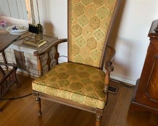 #13 wood arm antique yellow back and seat side chair $75.00