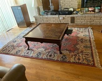 #11 coral blue machine rug $65.00
#9 Drexel 40x17 square coffee table with 4 tea cup pullouts and qa legs $150.00