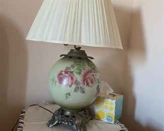 #34 pink flower rose ceramic lamp 27 tall $75.00
