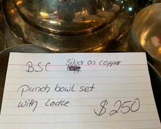 #53 BSC punch bowl set silver on copper w/ladle $250.00