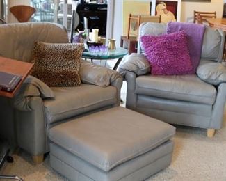 Classic Leather Chairs and Ottoman