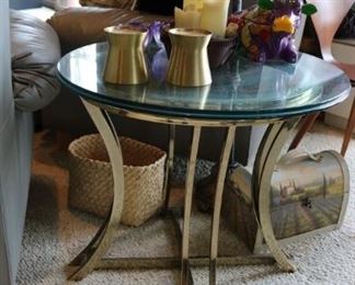 Vintage Brass & Glass Side Table 