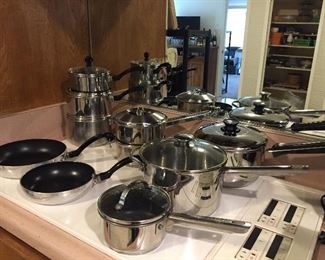 Pots and pans. Many unused.