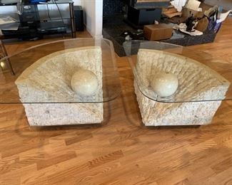 Pair of glass top side tables
