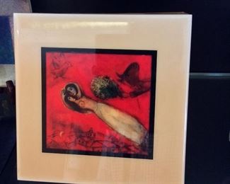 Marc Chagall Tile, "Les Amants Au Ciel Rouge", 8" x 8".