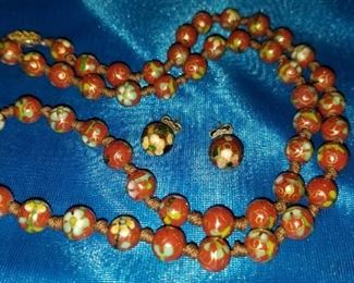 Cloisonne hand tied beads necklace and earrings