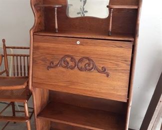 Antique oak slant front secretary cabinet