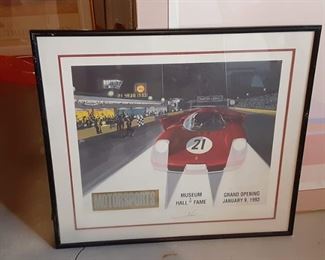 Signed Motorsports Museum Hall of Fame poster framed
