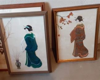 Three dimensional Oriental Chinese geisha girls framed