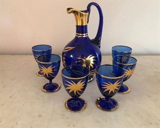 Cobalt and Gold Sherry glasses and carafe