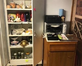 metal cabinets, toaster oven, 