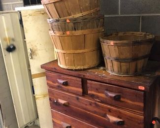 cedar chest of drawers, produce baskets