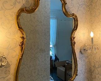 Antique wall mirror wood frame gold gilded