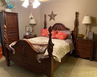 Queen 4 Poster Bed, Night Stands, Armoire