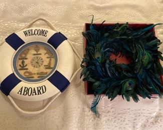 Clock, Peacock Feather Wreath