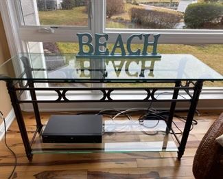 Glass Top Sofa Table & "BEACH"