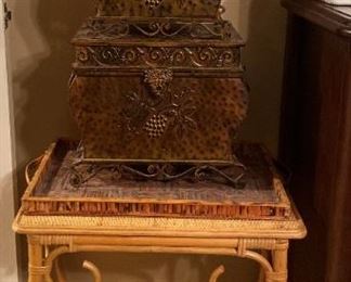 Small Rattan Table, Small Metal Boxes