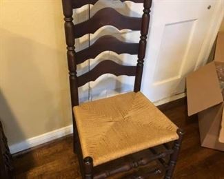 Single Antique Ladder back Chair
Measures 20” across x 15 1/2” deep x 18” tall to seat, 43” tall to back.
Excellent condition.