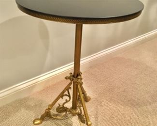 Vintage Black Marble Top Table with Ornate Brass Base
