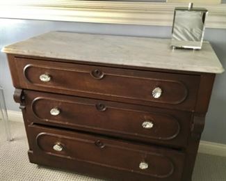 Marble Top Walnut 3 Drawer Dresser

