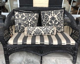 Black Wicker Settee with Cushion
