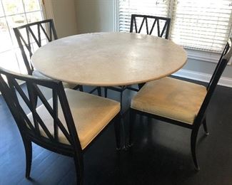 Round Stone Top Dining Table 
Crate & Barrel
Mondetour Chairs Jacques Garcia Collection
Baker Furniture 