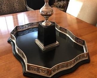 Black Serving Tray with Silver Gallery Rail