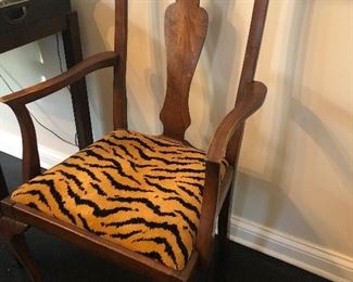 Queen Anne Fiddle-Back Chairs with Leopard Cushions