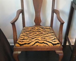 Queen Anne Fiddle-Back Chairs with Leopard Cushions