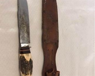 Vintage York Cutlery Soligen 646 Bone Handle Hunting Knife with Sheath