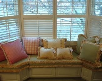 Master Bedroom-First Floor:   Pick your favorites!  Raspberry, gold, pale sage----all custom made pillows.