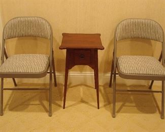 Lower Level: Here are the other two folding chairs with a different small lobed corner/one drawer side table.
