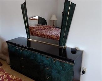 Green Lacquer Dresser With Mirror