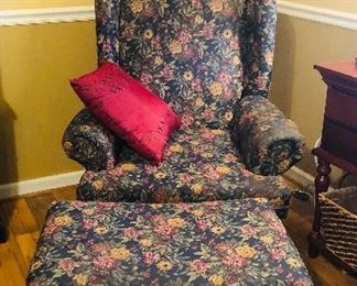 Wing chair with matching ottoman