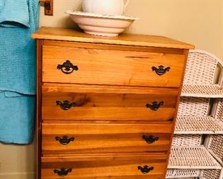 Pine dove tailed Chest of drawers and pitcher and bowl set