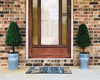 Topiaries in galvanized containers