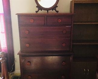 Cherry chest of drawers with rose top table mirror