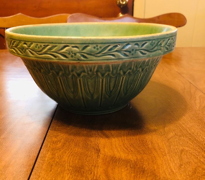 Green crock stoneware bowl