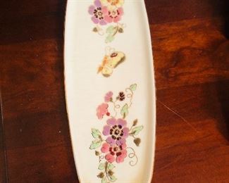 Zsolnay Hungarian Hand Painted Porcelain Butterflies Flowers Sandwich Tray