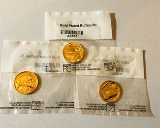 Gold plated buffalo nickels in original packaging/never opened.