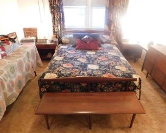 Mid Century bench and Headboard  Plus queen Serta Perfect Sleeper Mattress and boxsprings