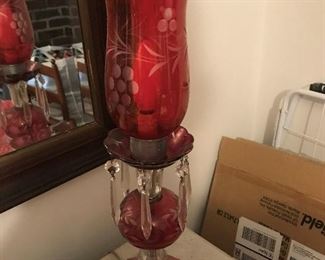 Cranberry Globe Crystal Lamps $ 80.00 each - 2 available.