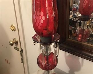 Cranberry Globe Crystal Lamps $ 80.00 each - 2 available.
