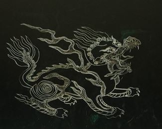 Etching on one of three Tables. Other Two have a different design