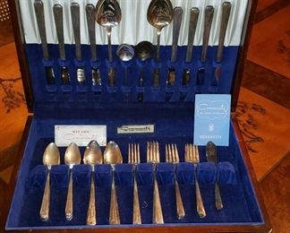 Community Flatware in Chest "Milady" c 1940's with delicate flowers triangle handle tip.